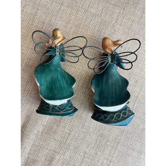 Set of 2 Greenbrier International Polystone Angels w/ Instrument and Dove 5.75" - Picture 2 of 5